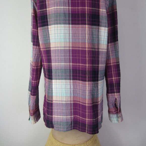Eddie Bauer Women L Purple Plaid Live Your Adventure LS Shirt Crinkle Cotton - Picture 6 of 10